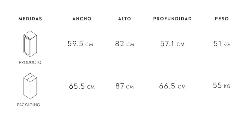 Winefroz MN 27 BI Panelable 8 Medidas de la cava Winefroz MN 27 BI Panelable