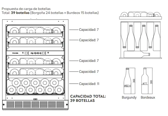 Estibaje de vinos en la cava Winefroz MN 27 BI Panelable